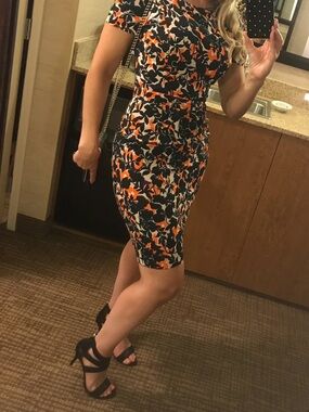 Hugo Boss Black and Orange Floral Midi Dress
